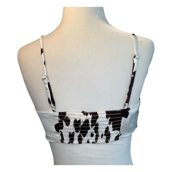 Forever 21 Satin Cow Print Crop Top Brown White Handkerchief Hem S - Picture 3 of 6